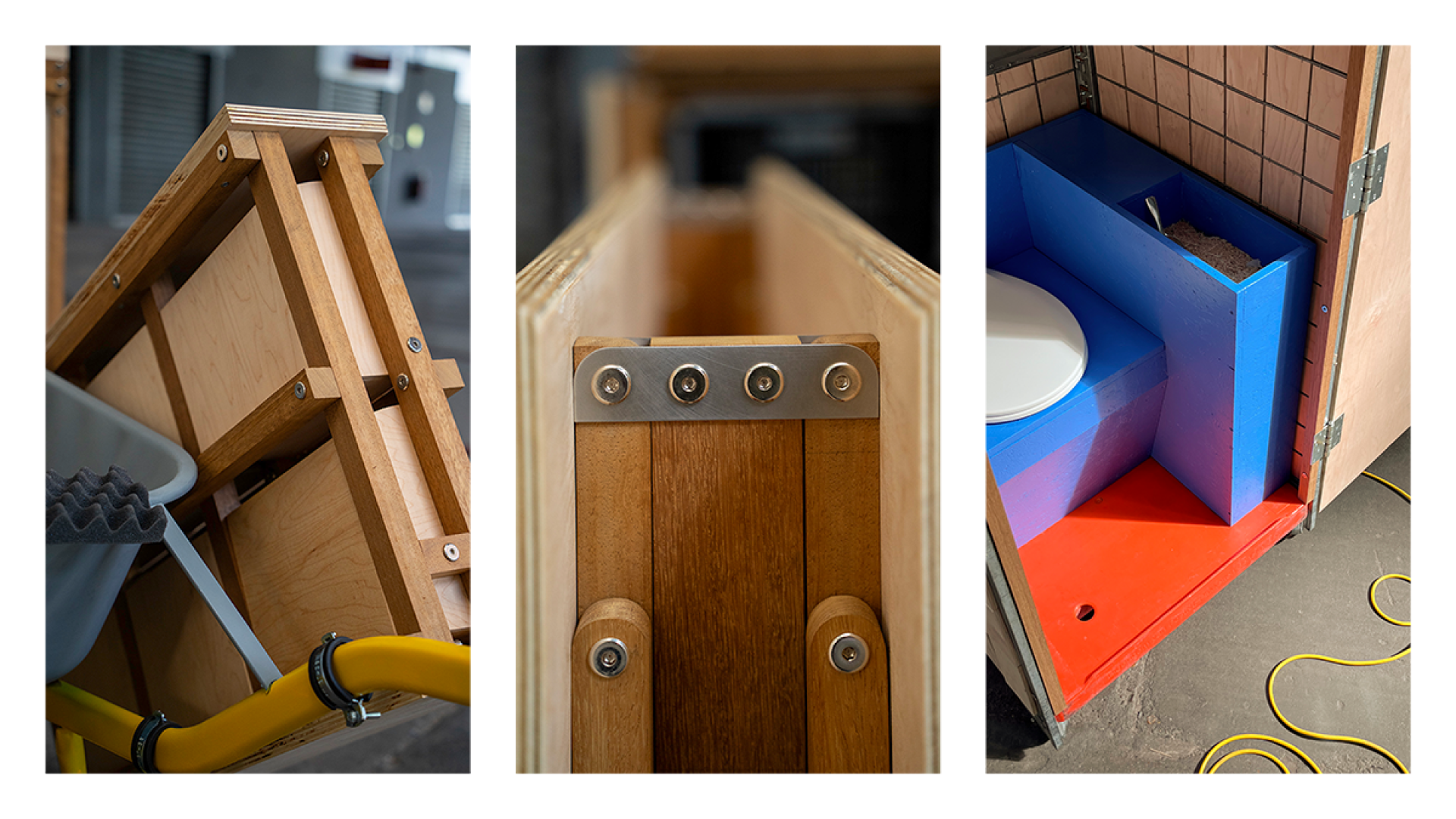 Close-up details of the mobile folding furniture