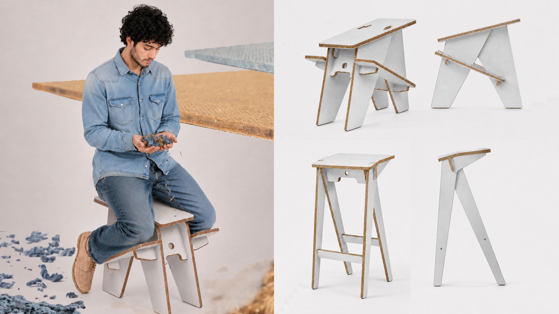Eco furniture made of rest-denim and grass