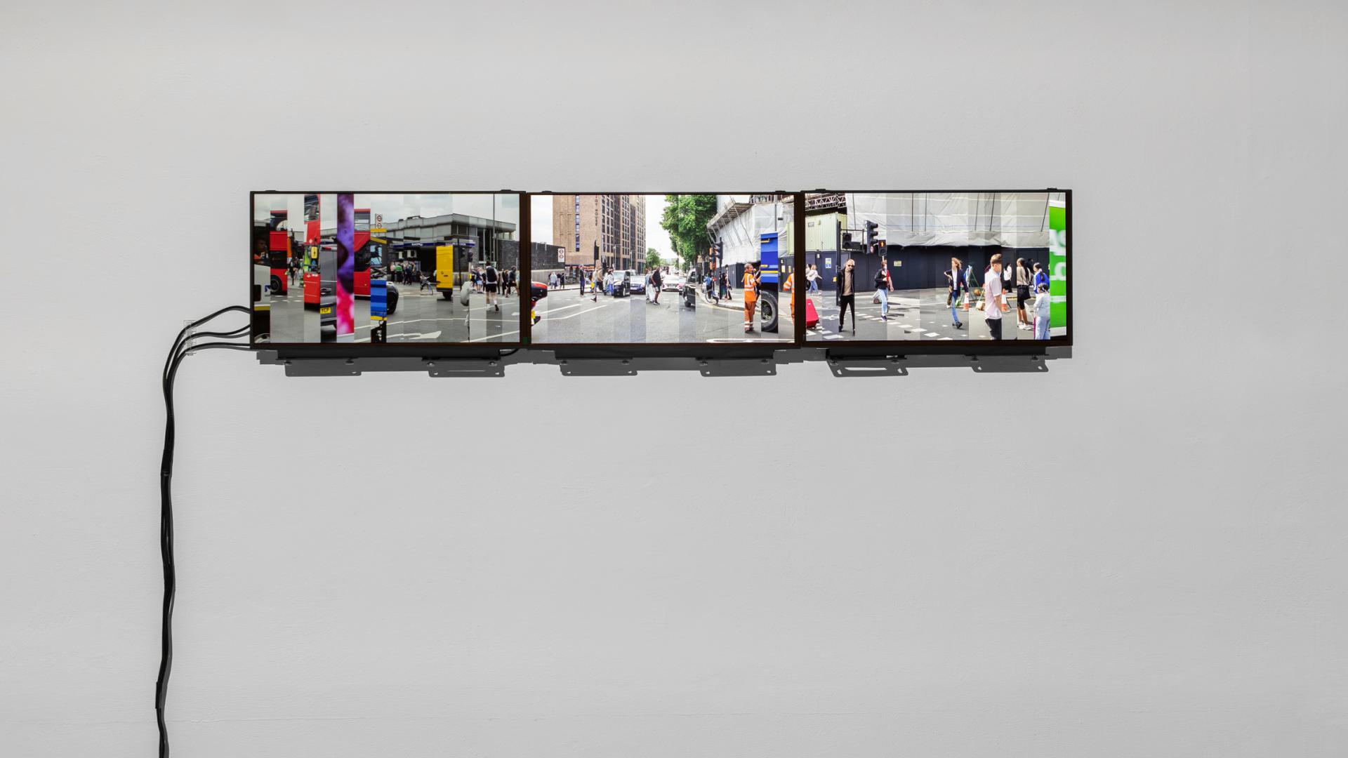 Three-screen moving-image experiment