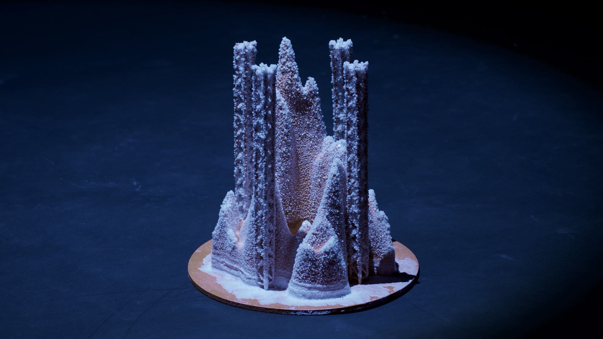 Crystallized stage model under spotlights