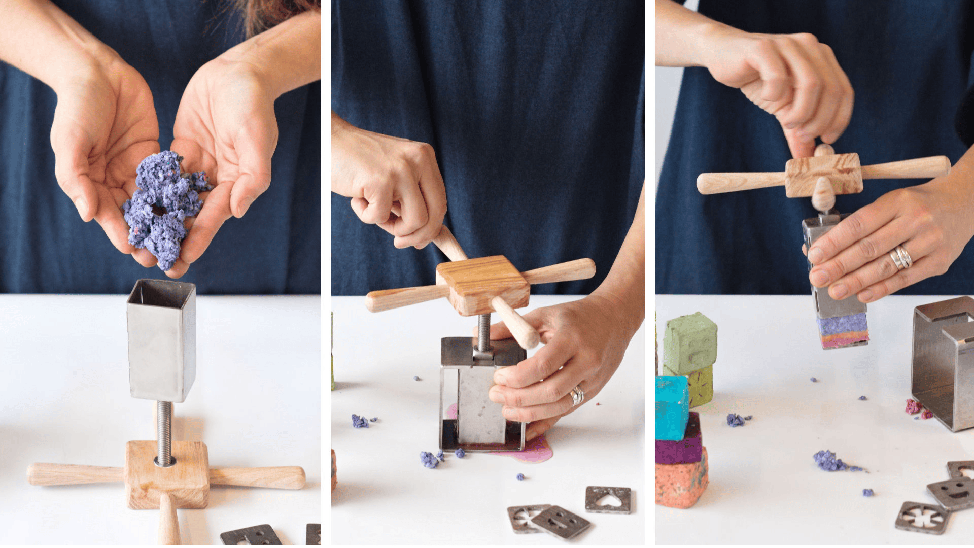 Process: Fill, spin — your block is ready!