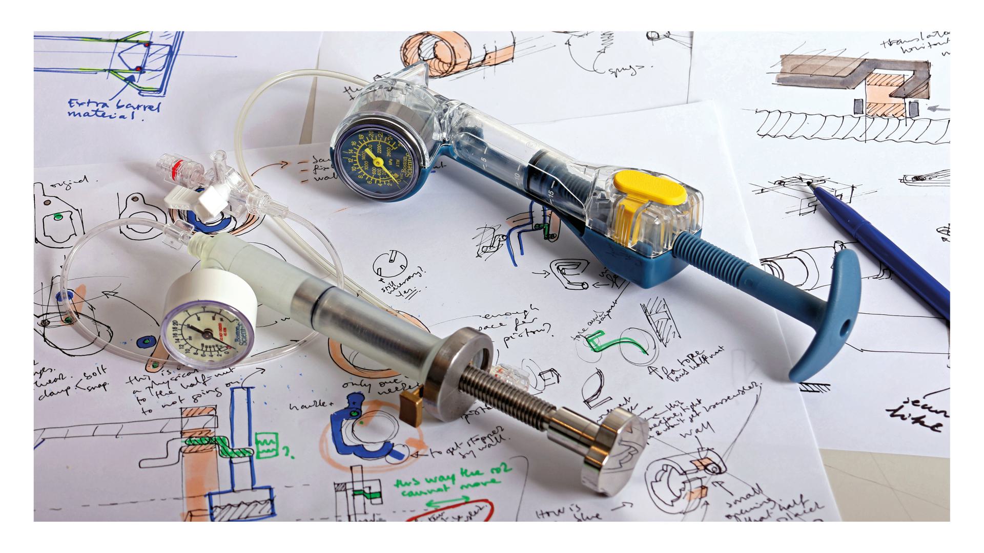 POMPA next to a currently used disposable inflator