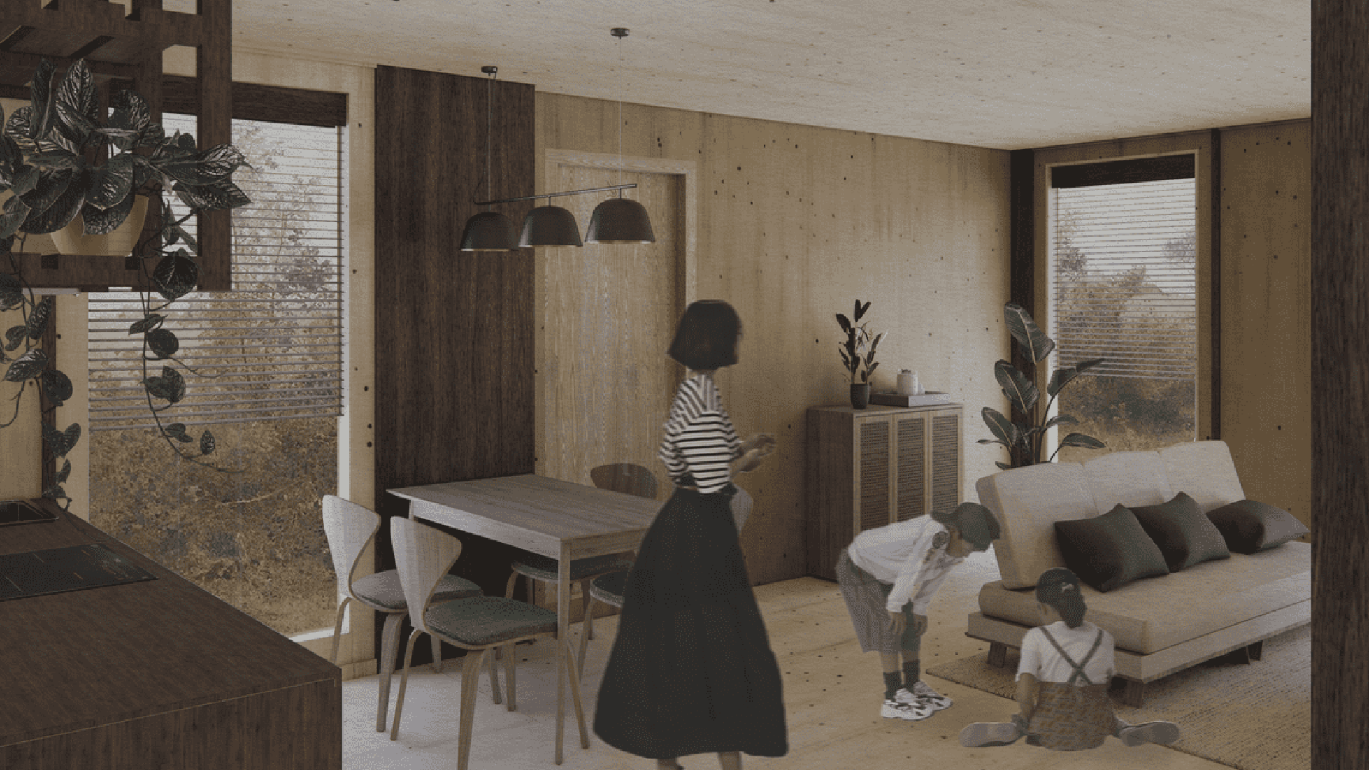 Interior render of the refugee housing