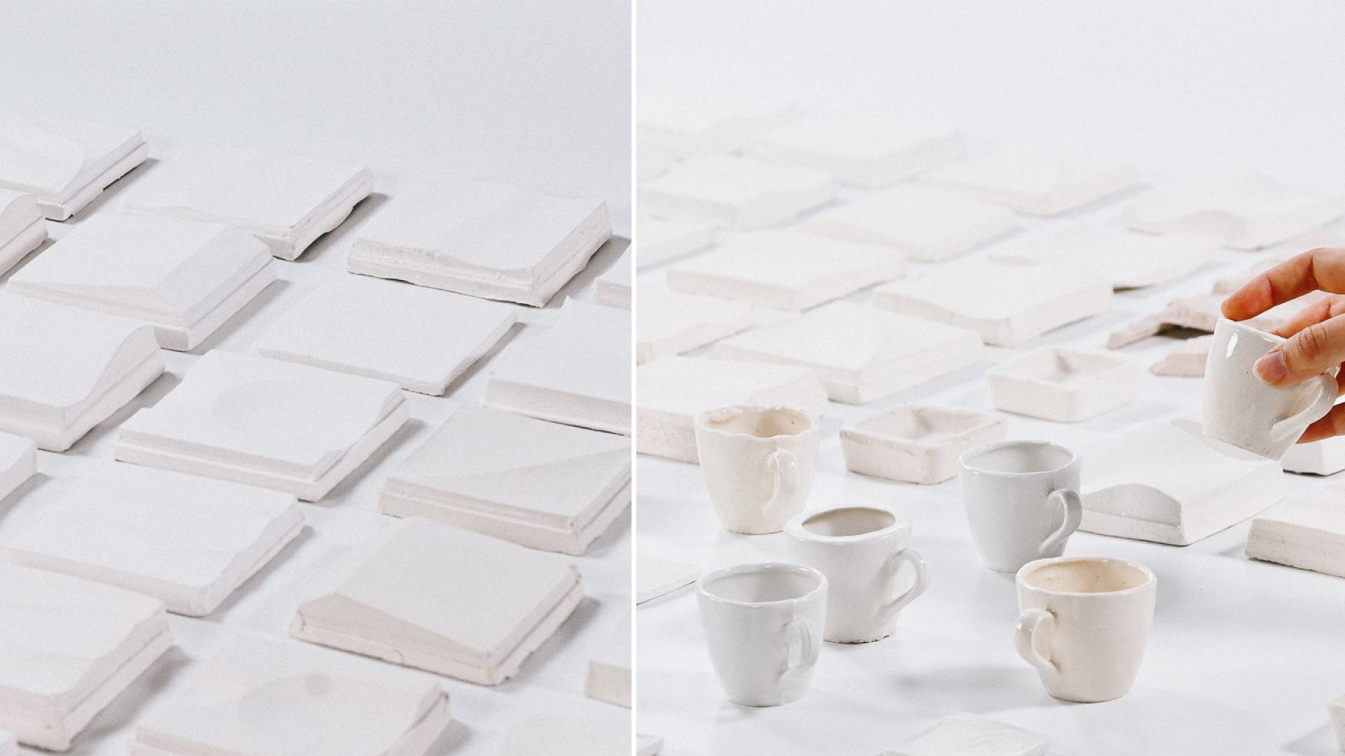 Tiles and cups designed for the perception study