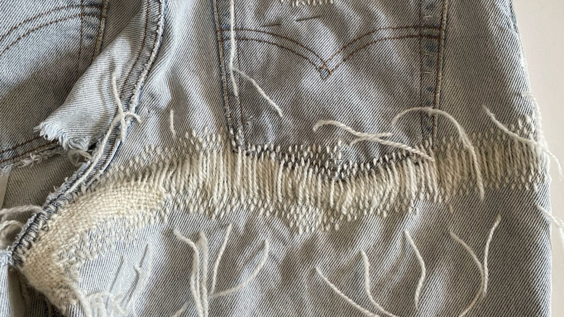 In-progress darned jeans