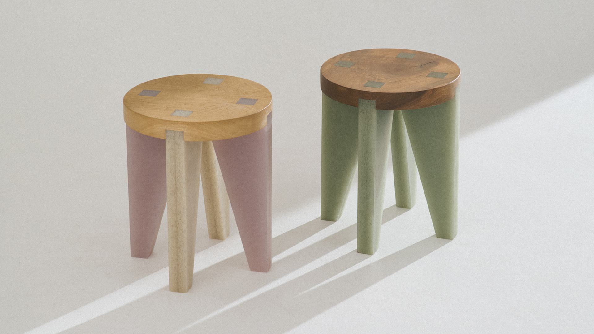 NANO Stool, oiled oak/walnut and Karlite, 40x32 cm