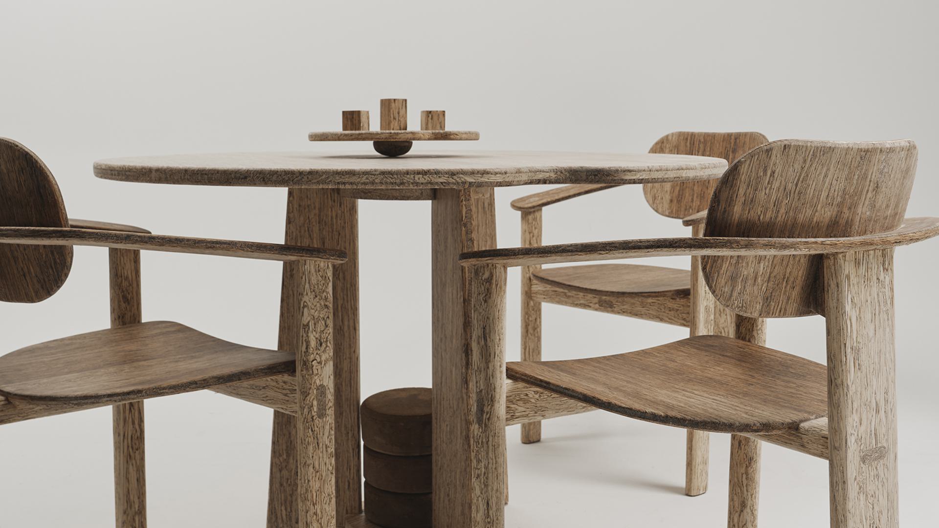Tactile hemp biocomposite table detail.
