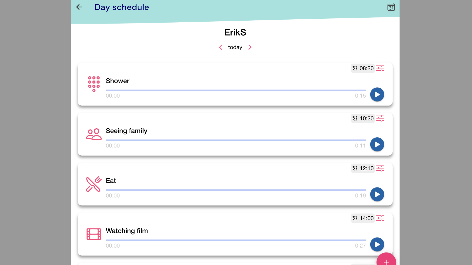 Desktop screenshot schedule page