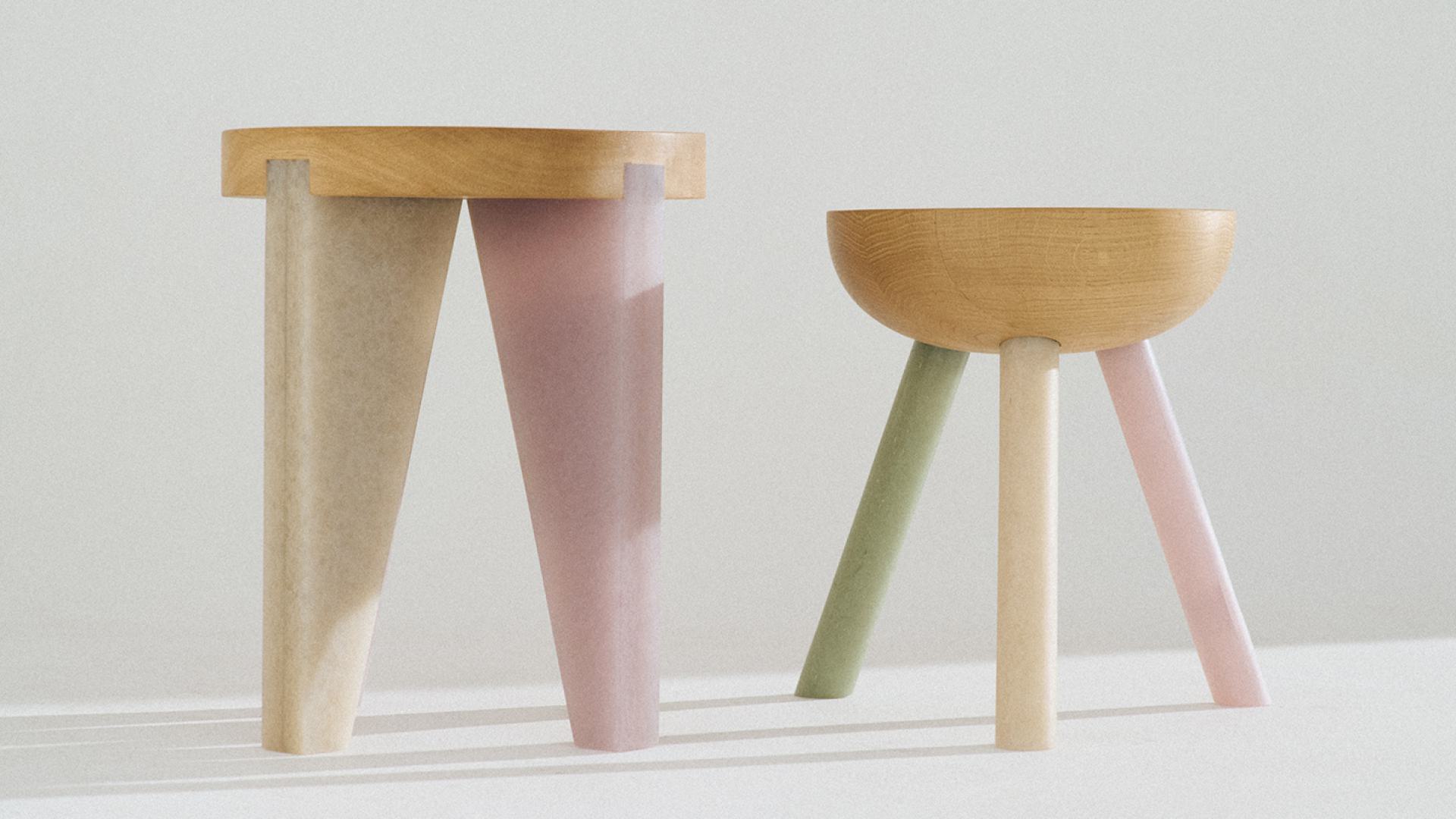 NANO Stool, oiled oak and Karlite, 33x28/40x32 cm
