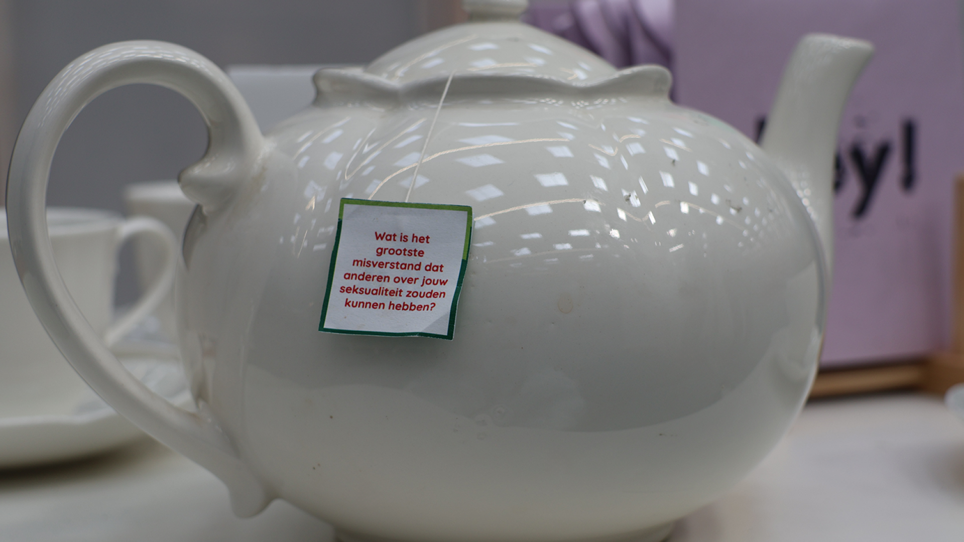 Close-up of a question card in action.