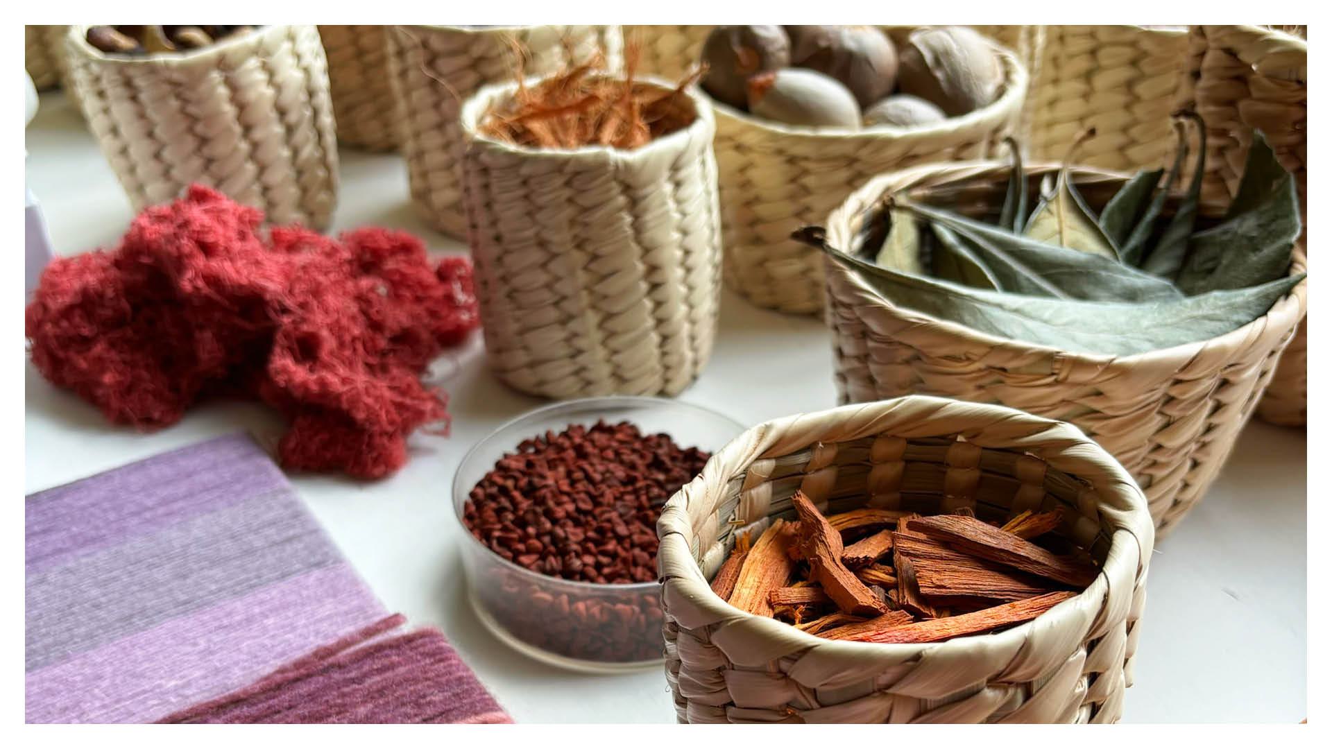 Wool coloured with natural dyes and pigments.