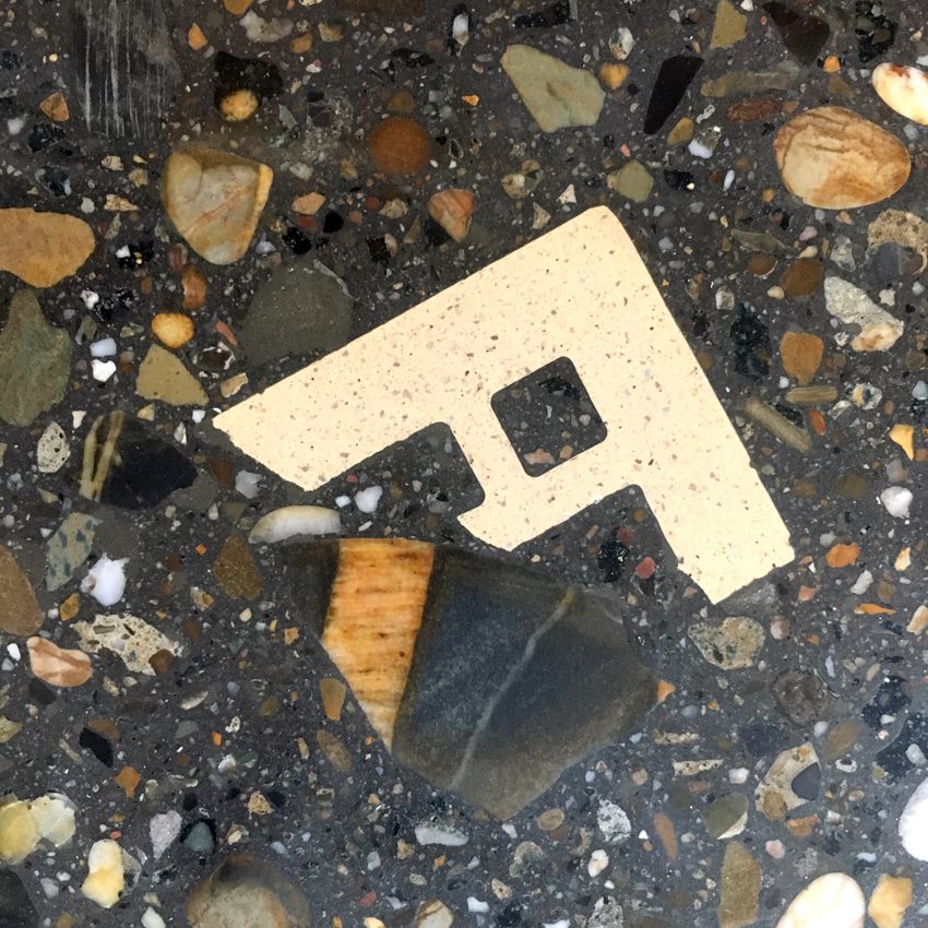 Fragment of polished concrete made from building rubble(Terrazzo) 