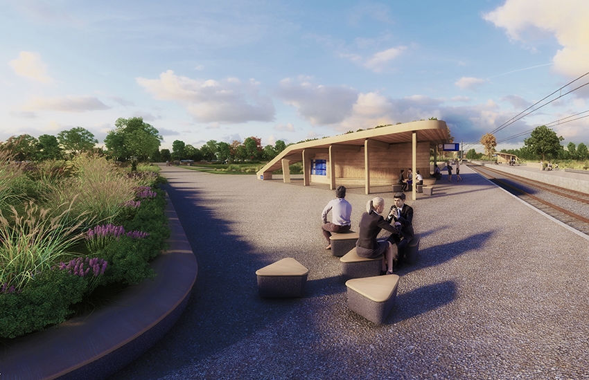 Rendering van het Paviljoen en de zitobjecten