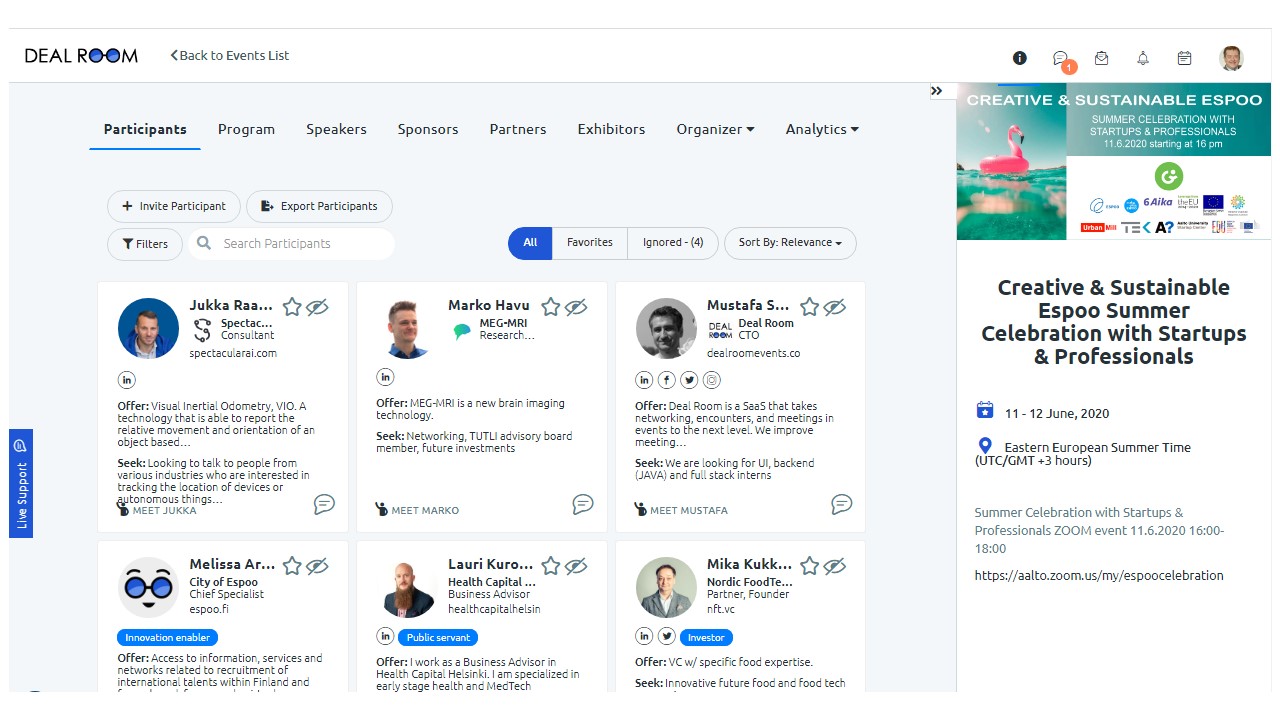 50+ startups gave their profiles in DEALROOM