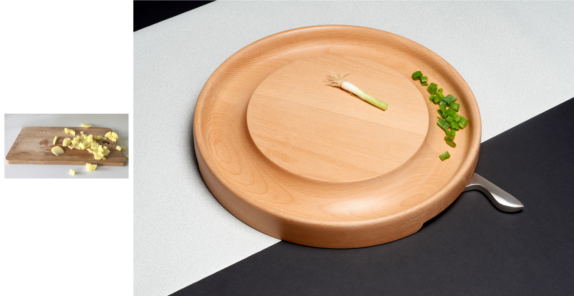 The cutting board with a boarder.