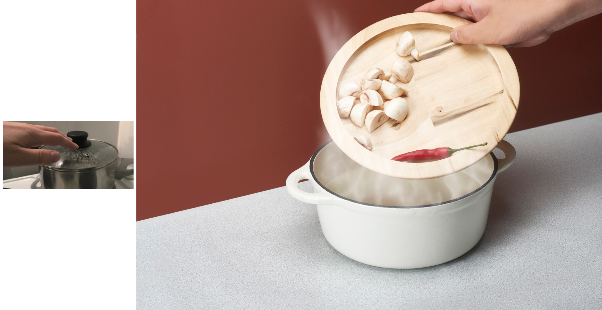 The pan lid is warm to touch.