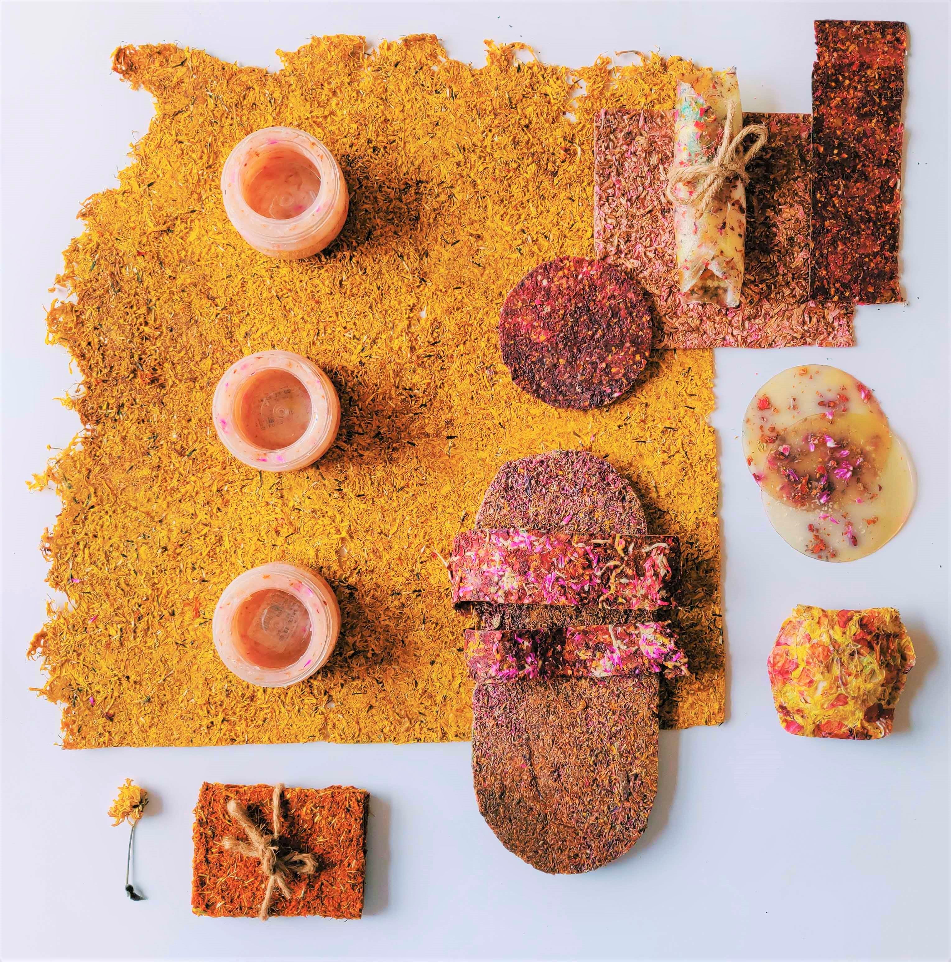 hotel amenities made of upcycled flowers