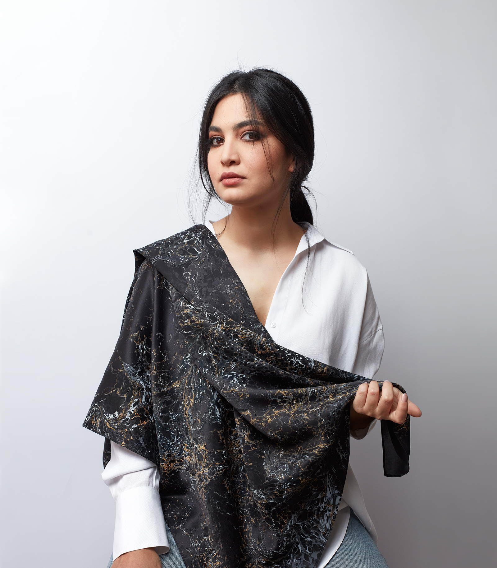 LEYLA Pure Silk Square Scarf in Black - Maxi