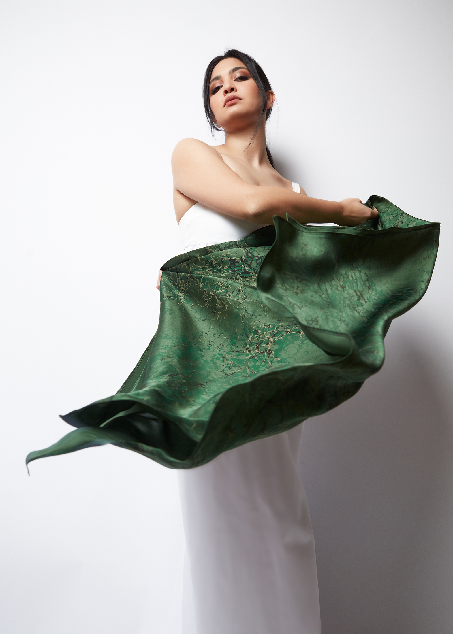 LEYLA Pure Silk Square Scarf in Green - Maxi