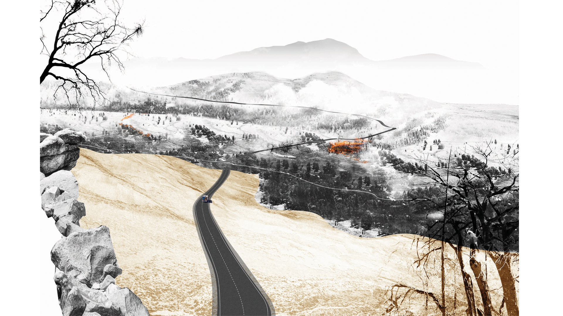 Drive through the fire landscape