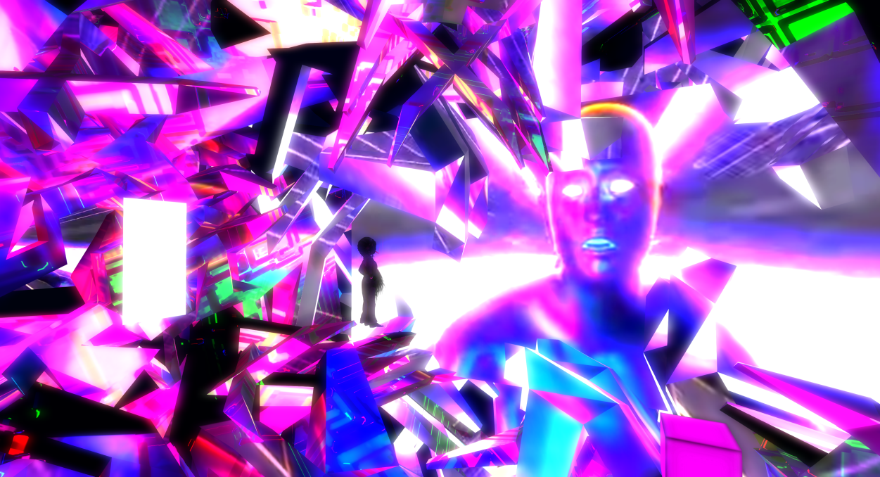 An imp watches music videos in the quadrahedronact