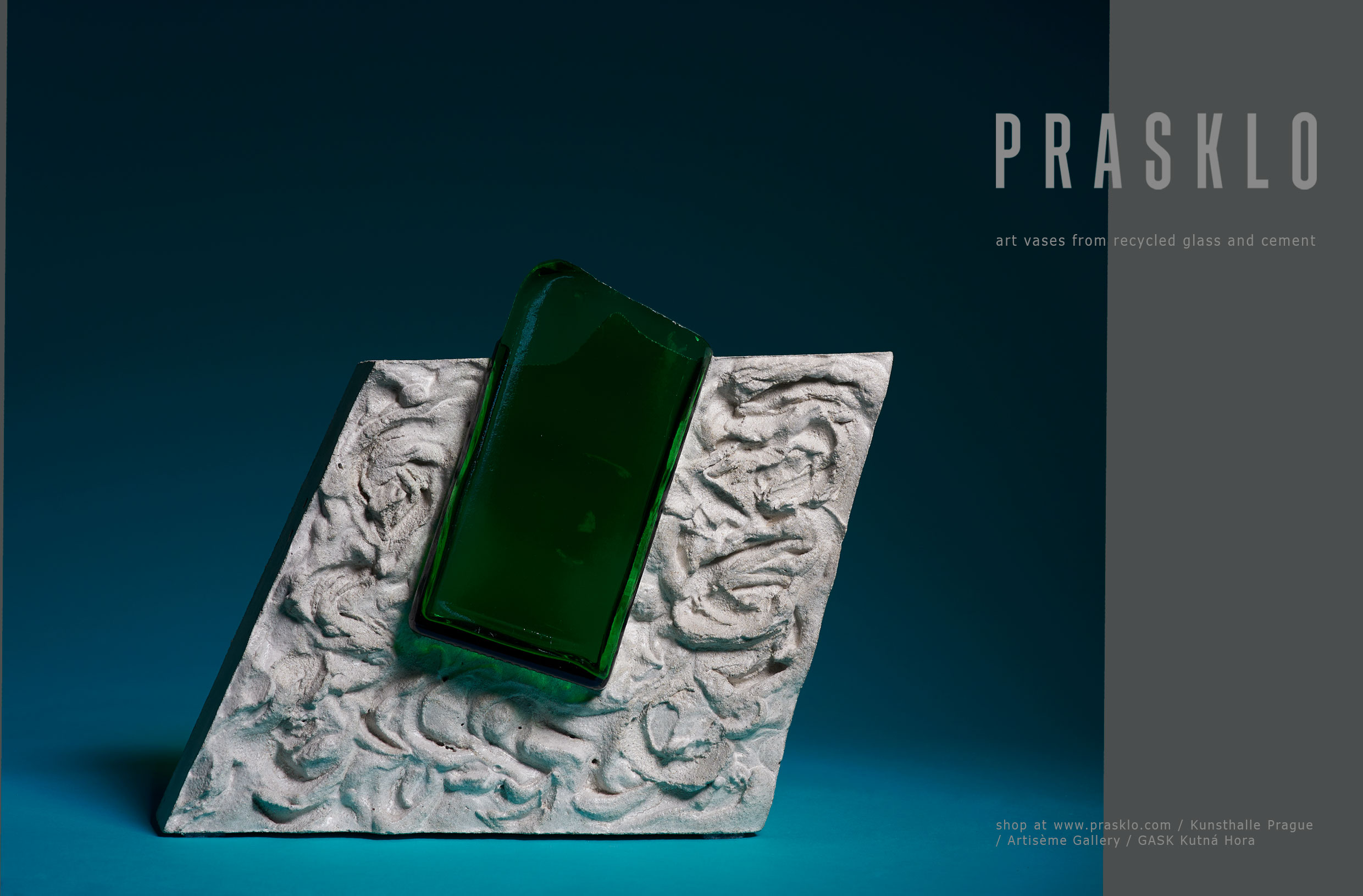 Prasklo Art vase made of waste glass and cement