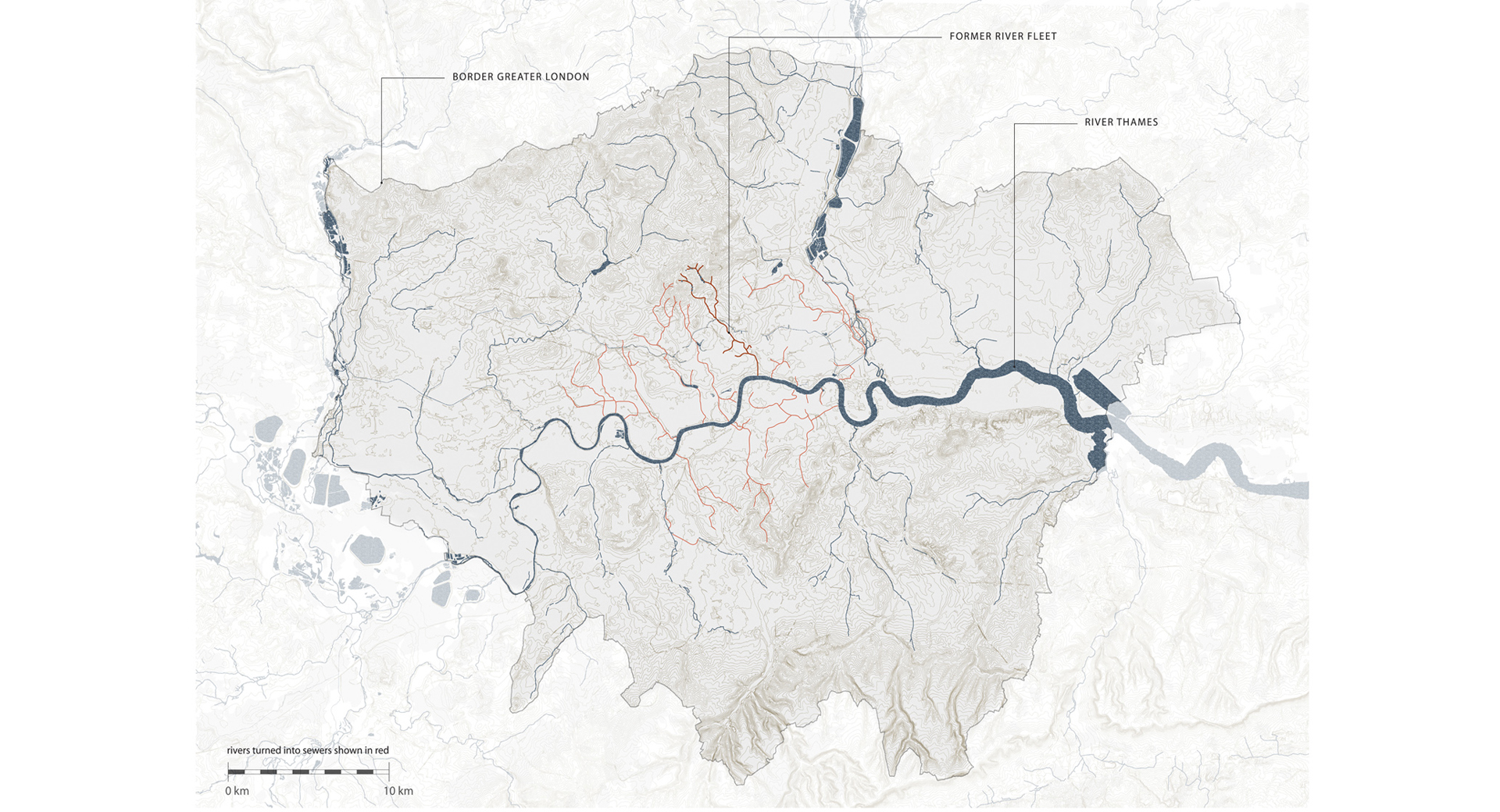 hidden waterways under the city of London (red)