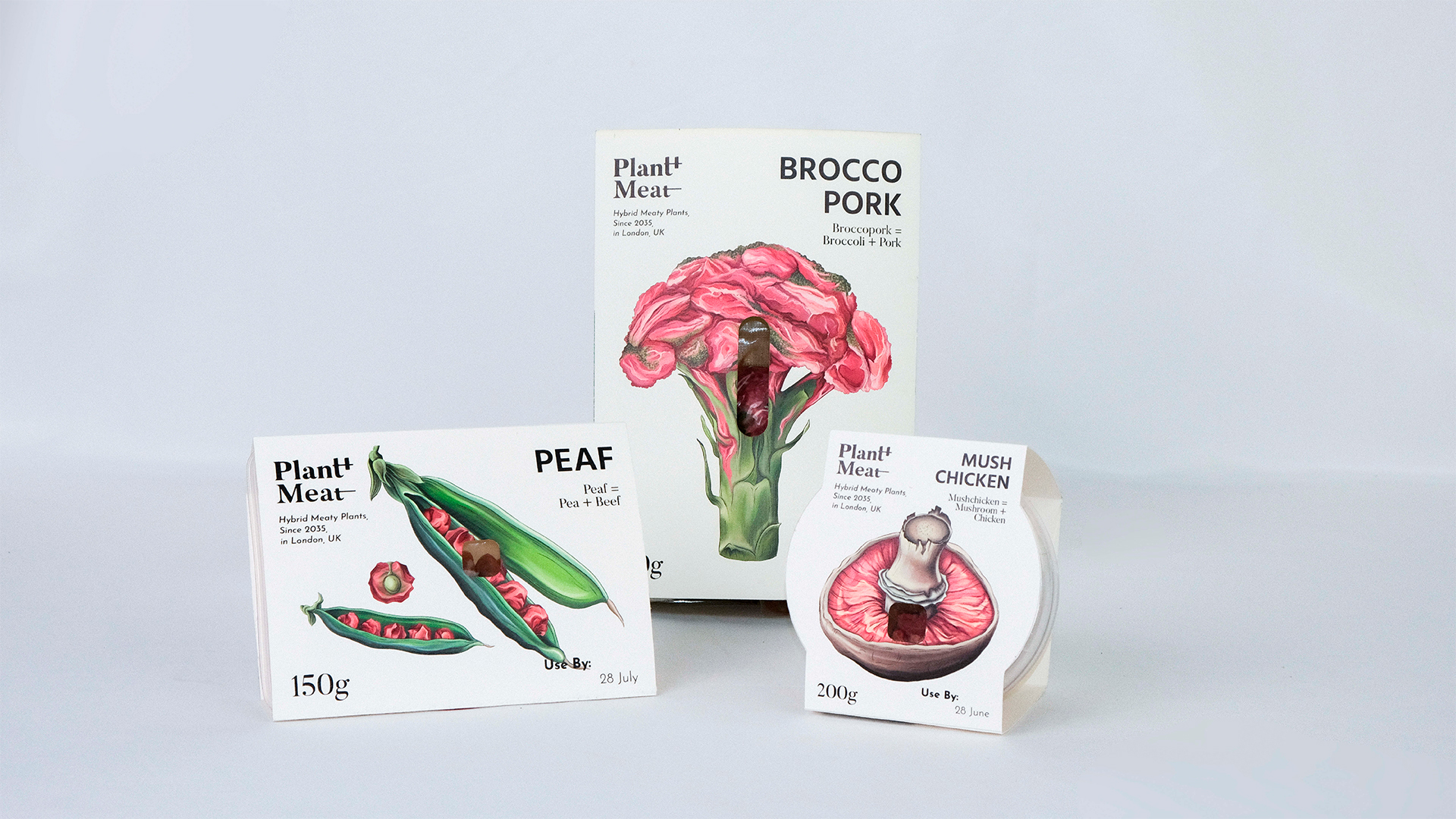 Design props: 3 fictional cultivated meat products