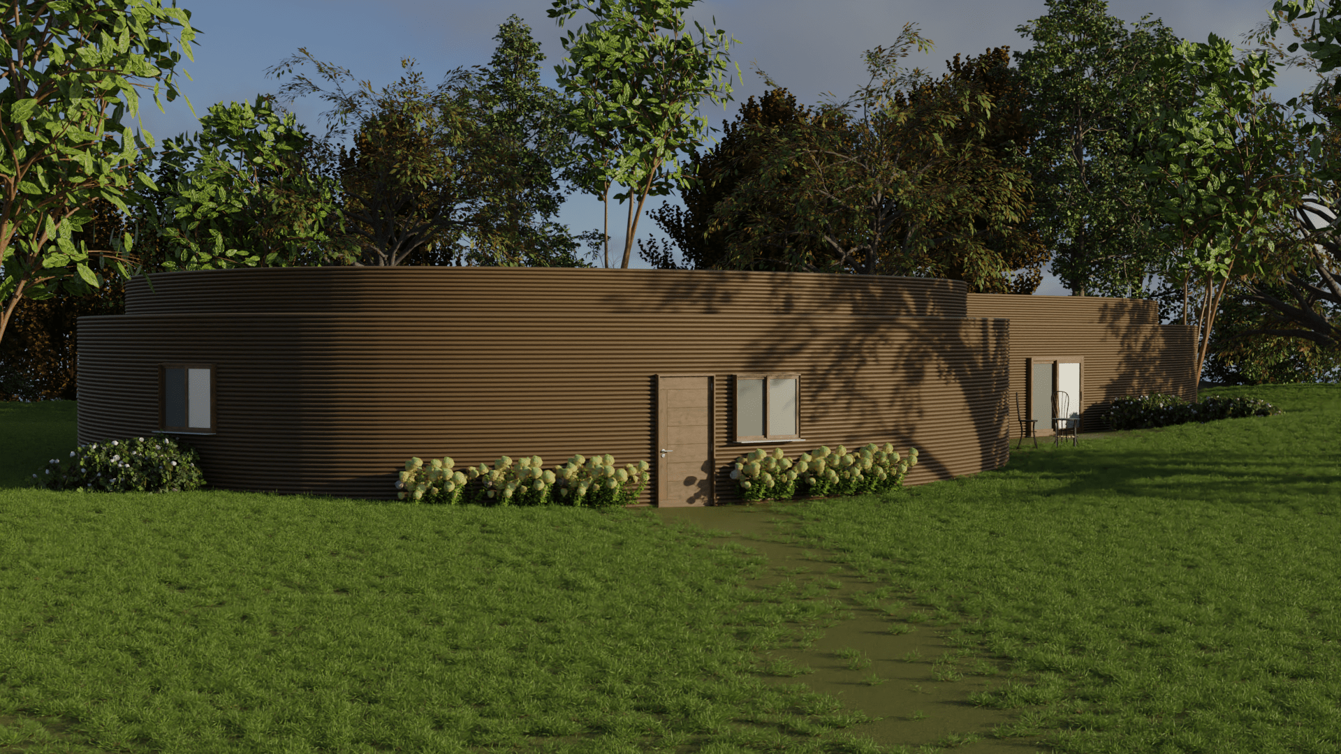 Render of 3D-printed manure house