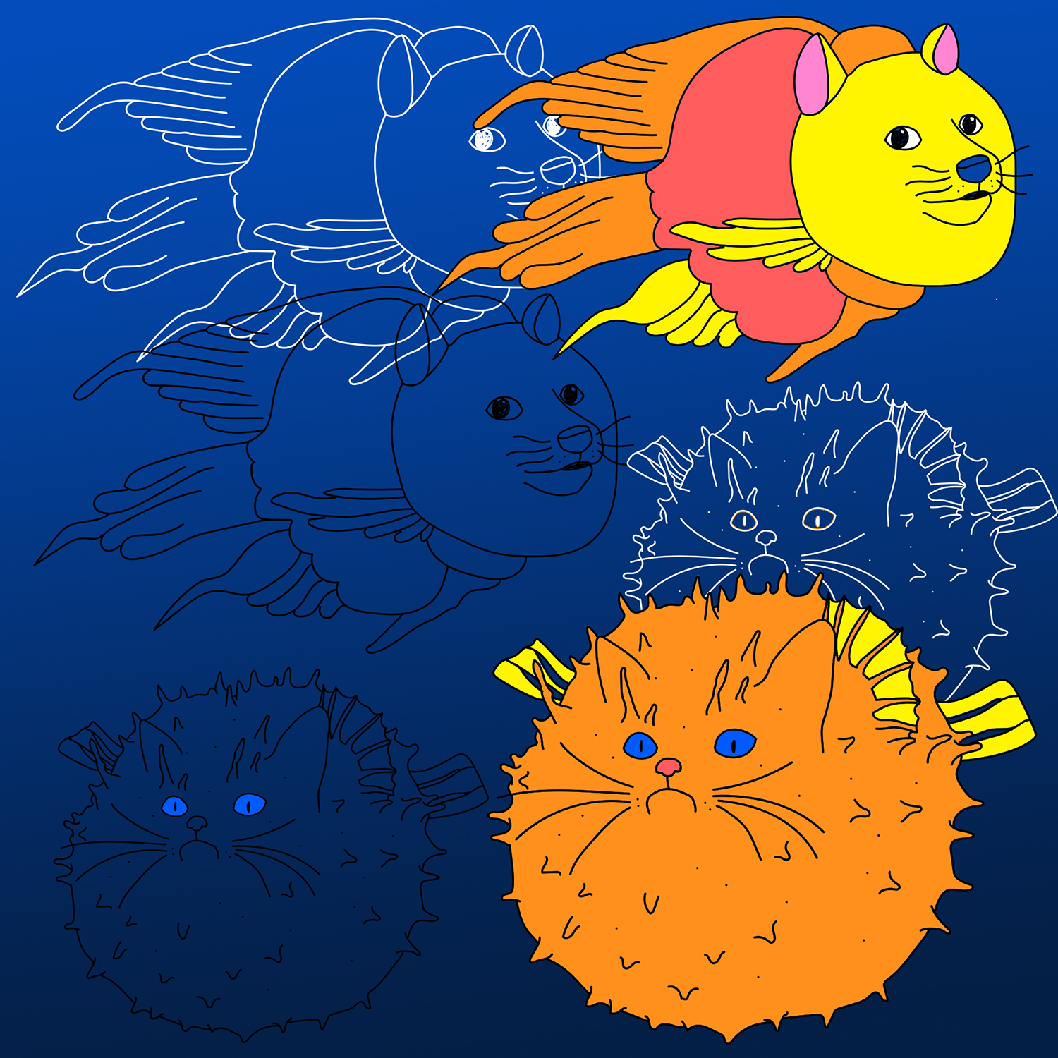 Doge fish and Angry Cat fish
