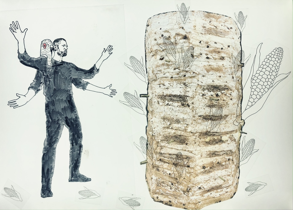 The Pigeon man next to the Myco-Assemblage