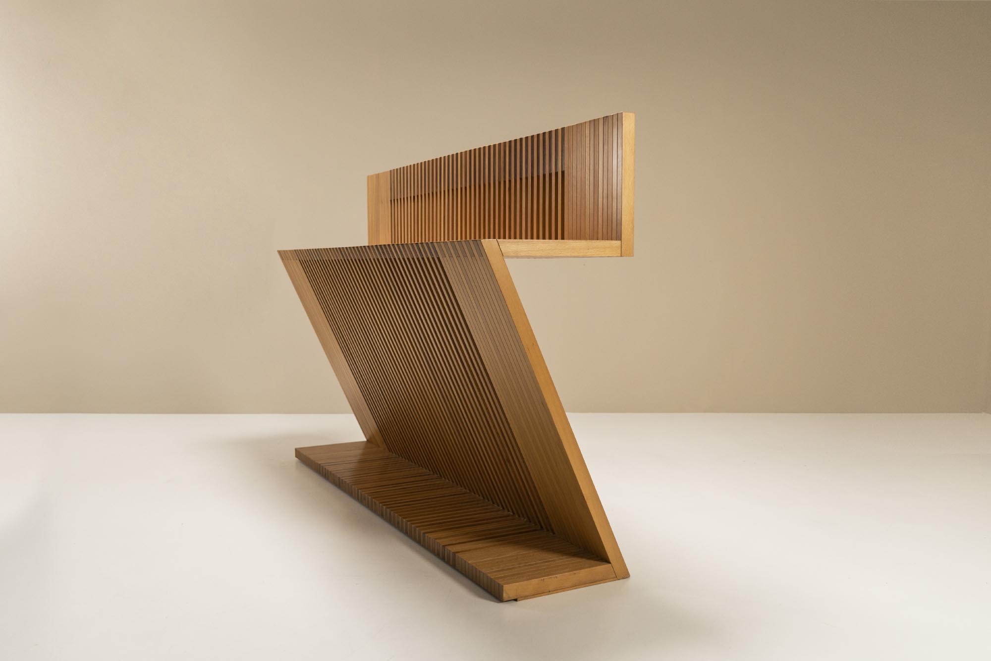 Z-shaped Italian Console in Oak and Walnut 1980s
