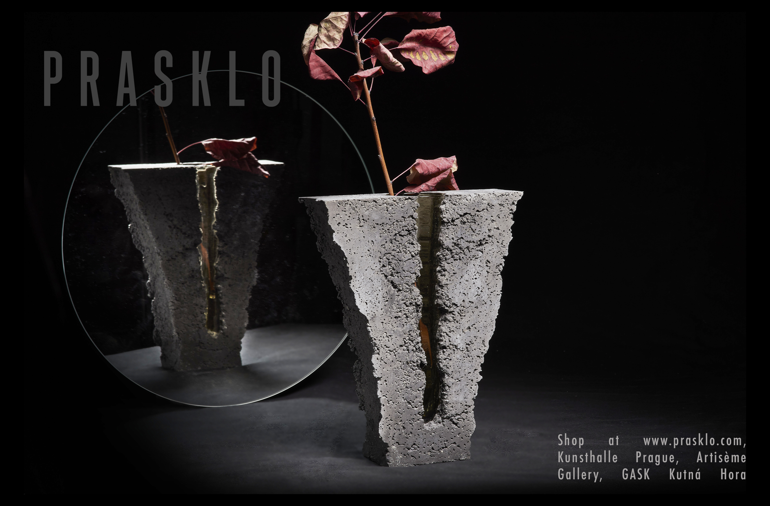 Prasklo Art vase made of waste glass and cement