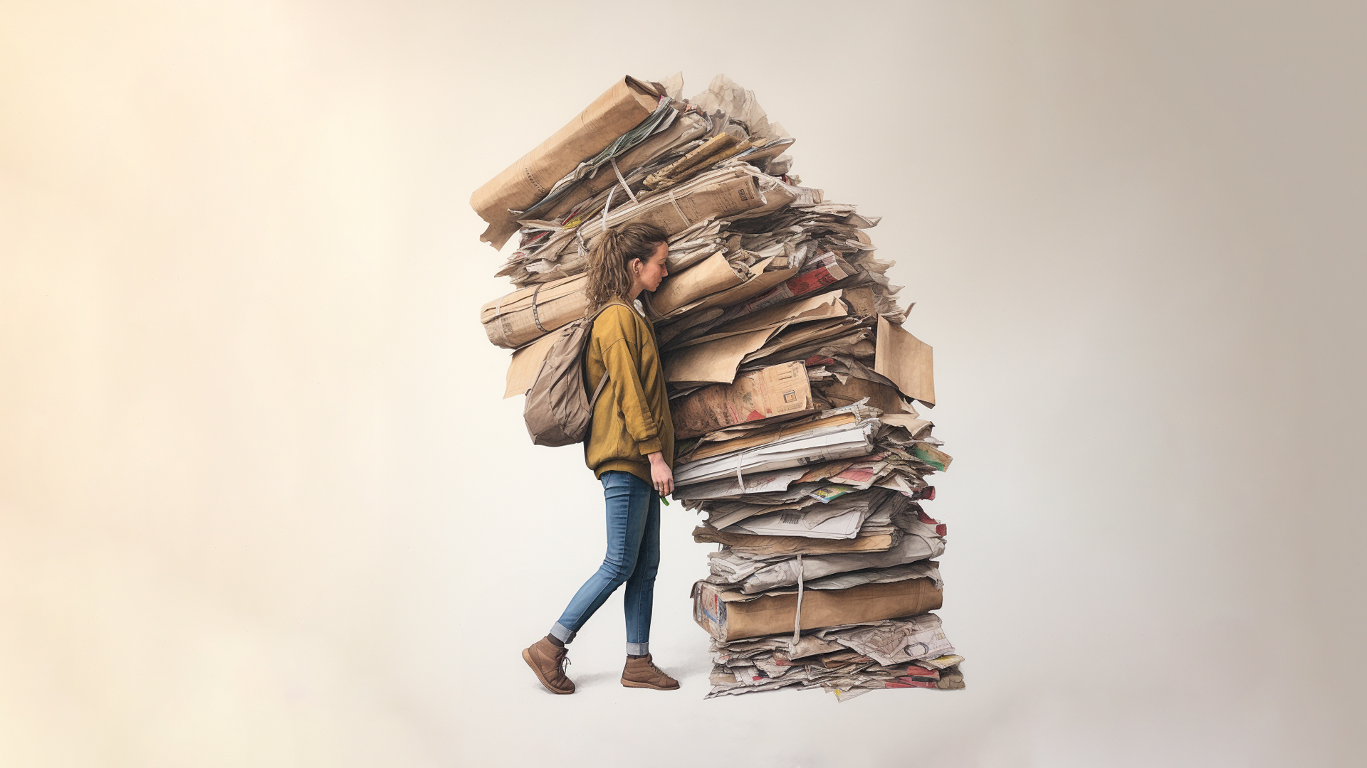 a caricature of a person's paper &amp; cardboard waste