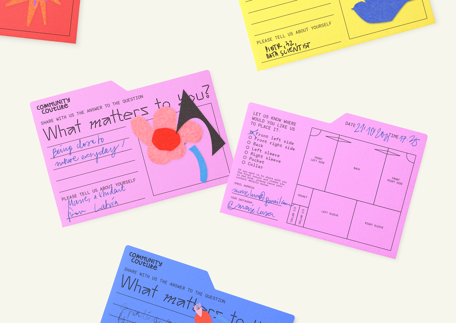 Community Couture - workshop cards filled