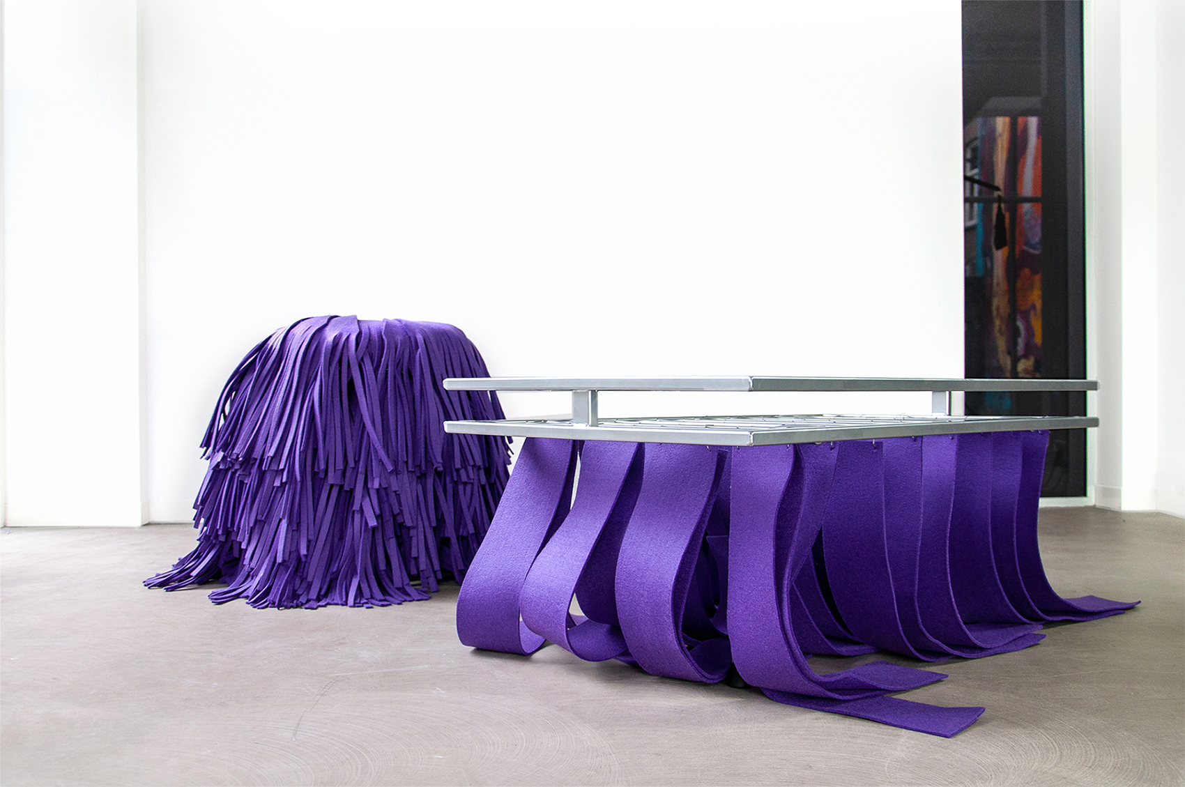 Brush Pouf and Mitter Table