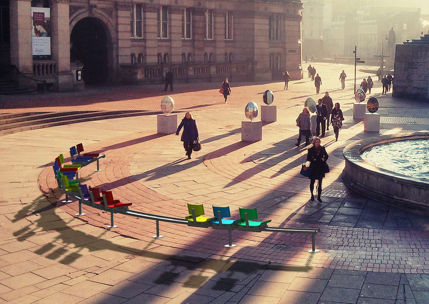 Moving bench at Chamberlain Square Birmingham (UK)