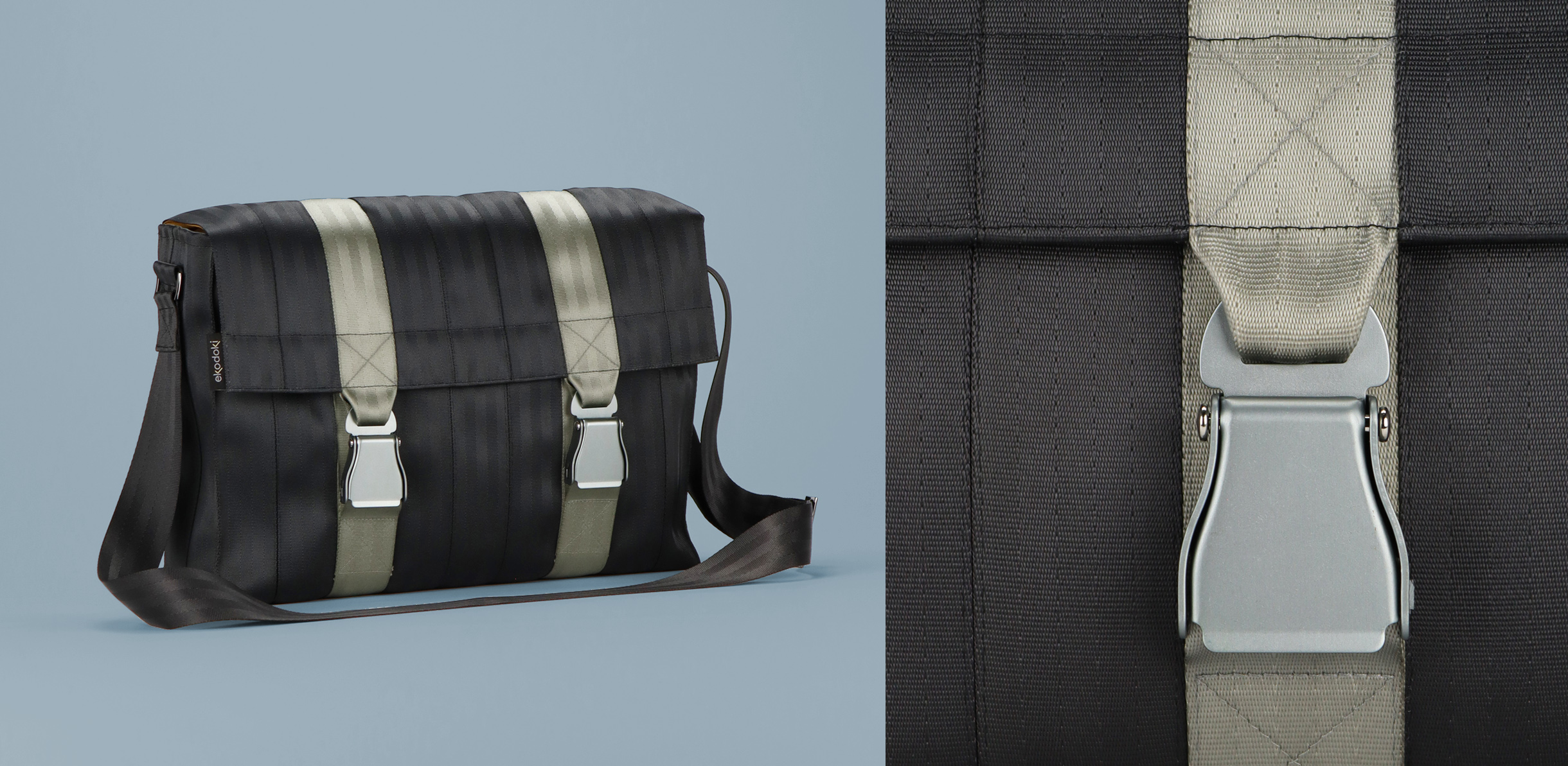 Messenger bag made of upcycled seat belts