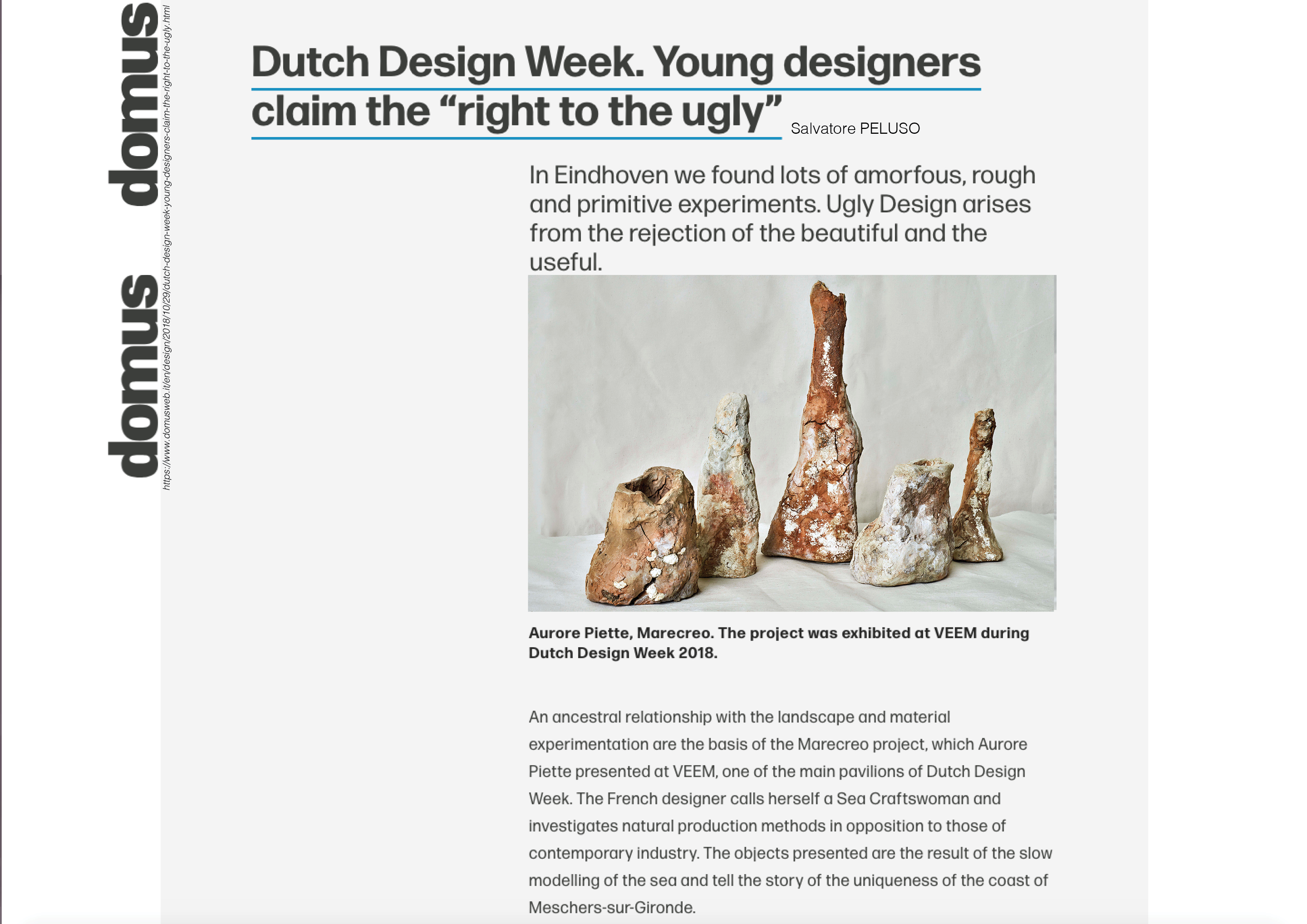 Uitgelicht in https://www.domusweb.it/en/design/2018/10/29/dutch-design-week-young-designers-claim-the-right-to-the-ugly.html