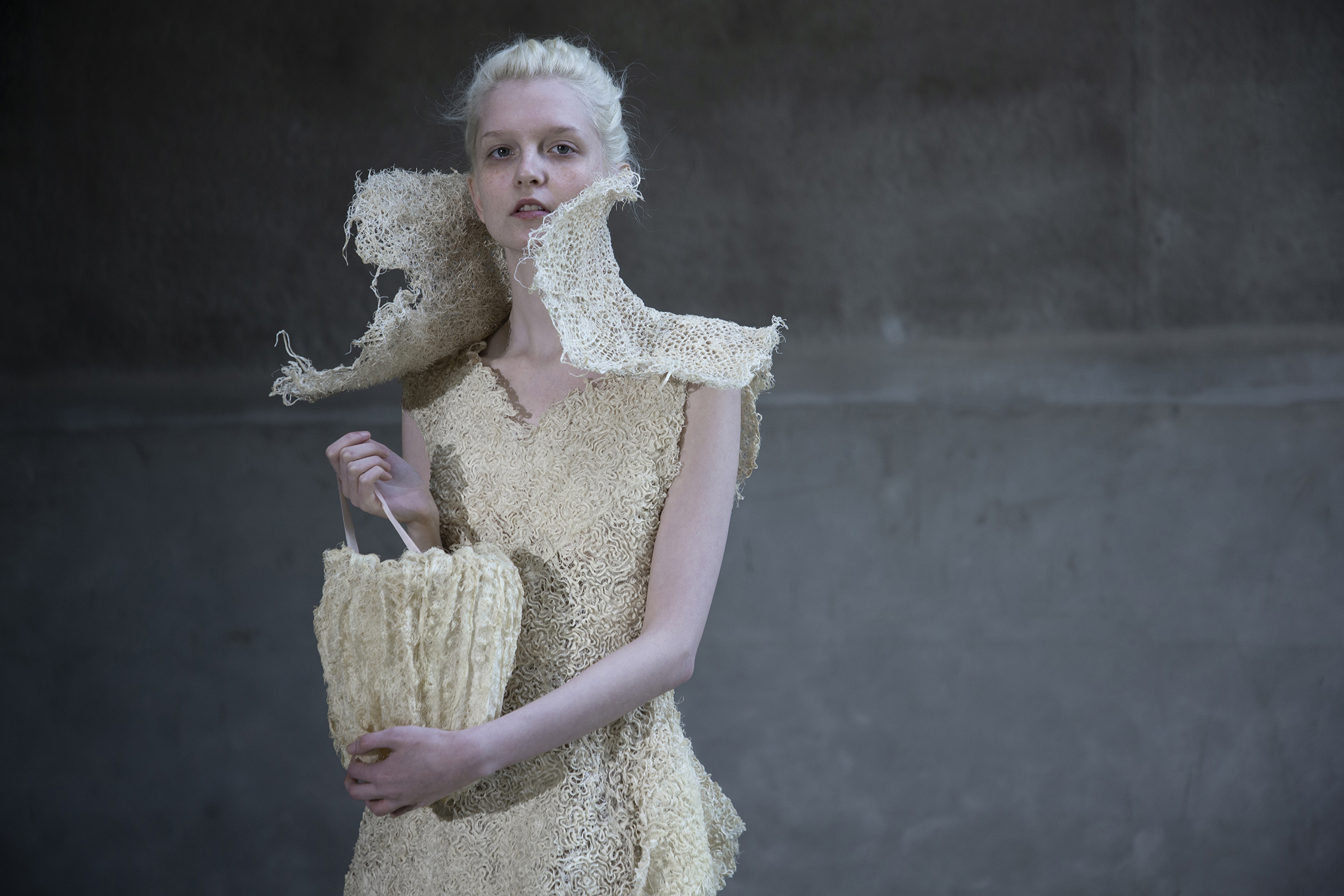 Root dress, bio-designed from wheatgrass root 2022