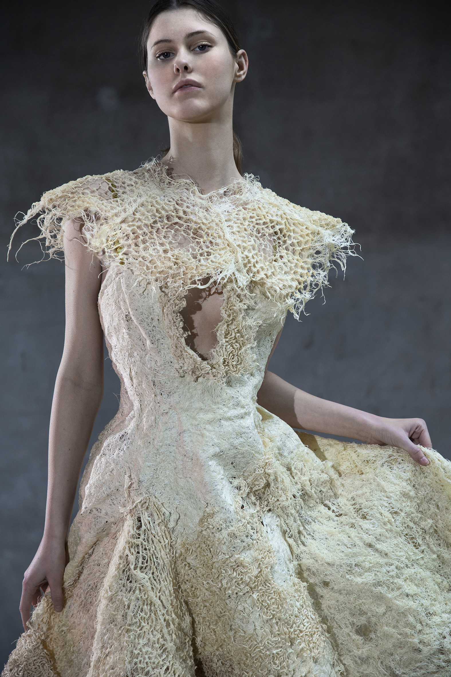 Root dress, bio-designed from wheatgrass root 2022