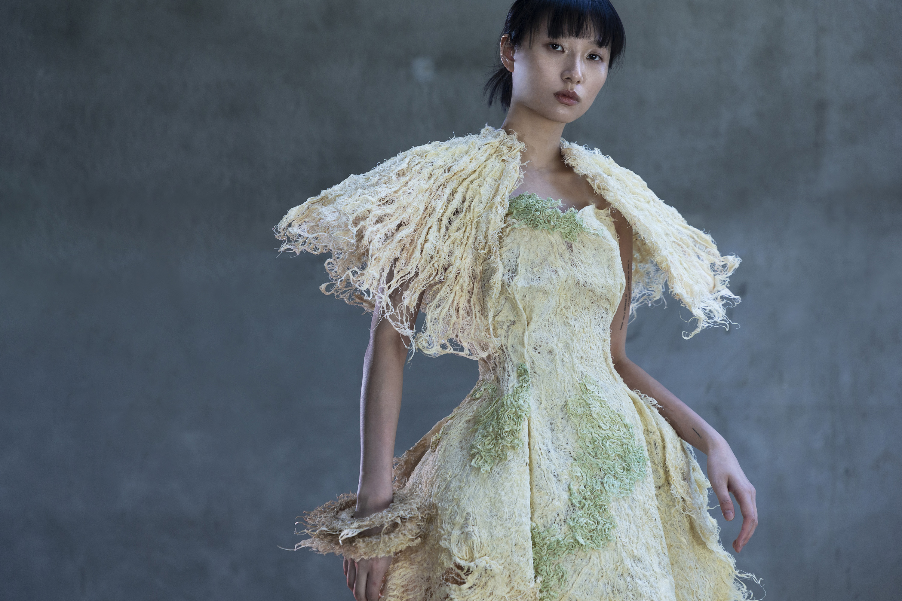 Root dress, bio-designed from wheatgrass root 2022