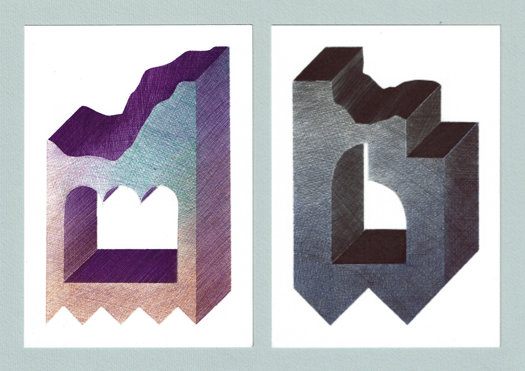 Quatre Couleurs ballpoint pen drawings