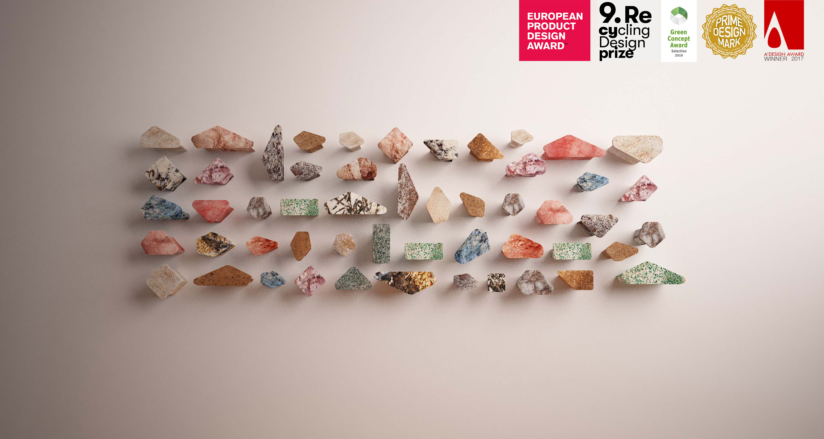 Pebble hangers out of egg &amp; nutshells biocomposite