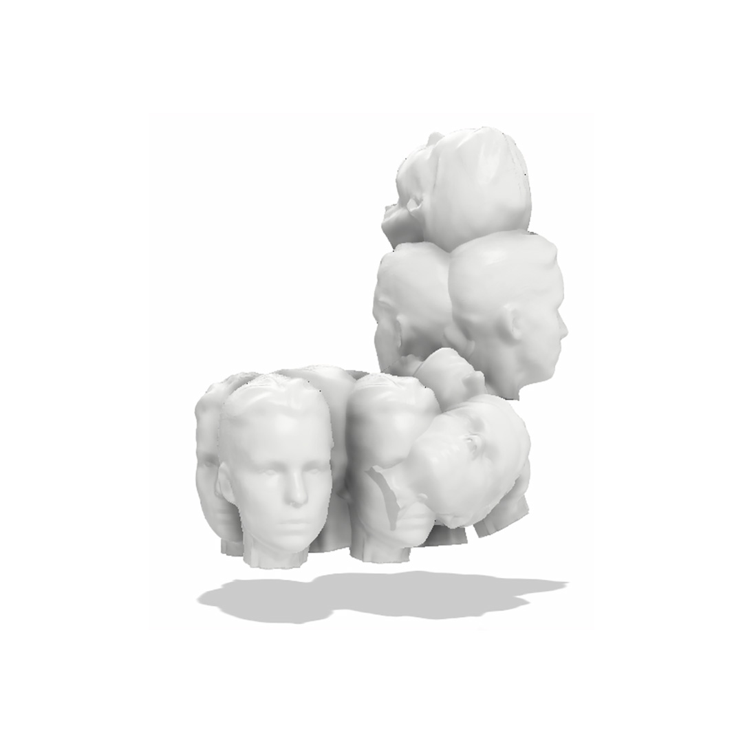 Duplicate of the designer’s face is used.