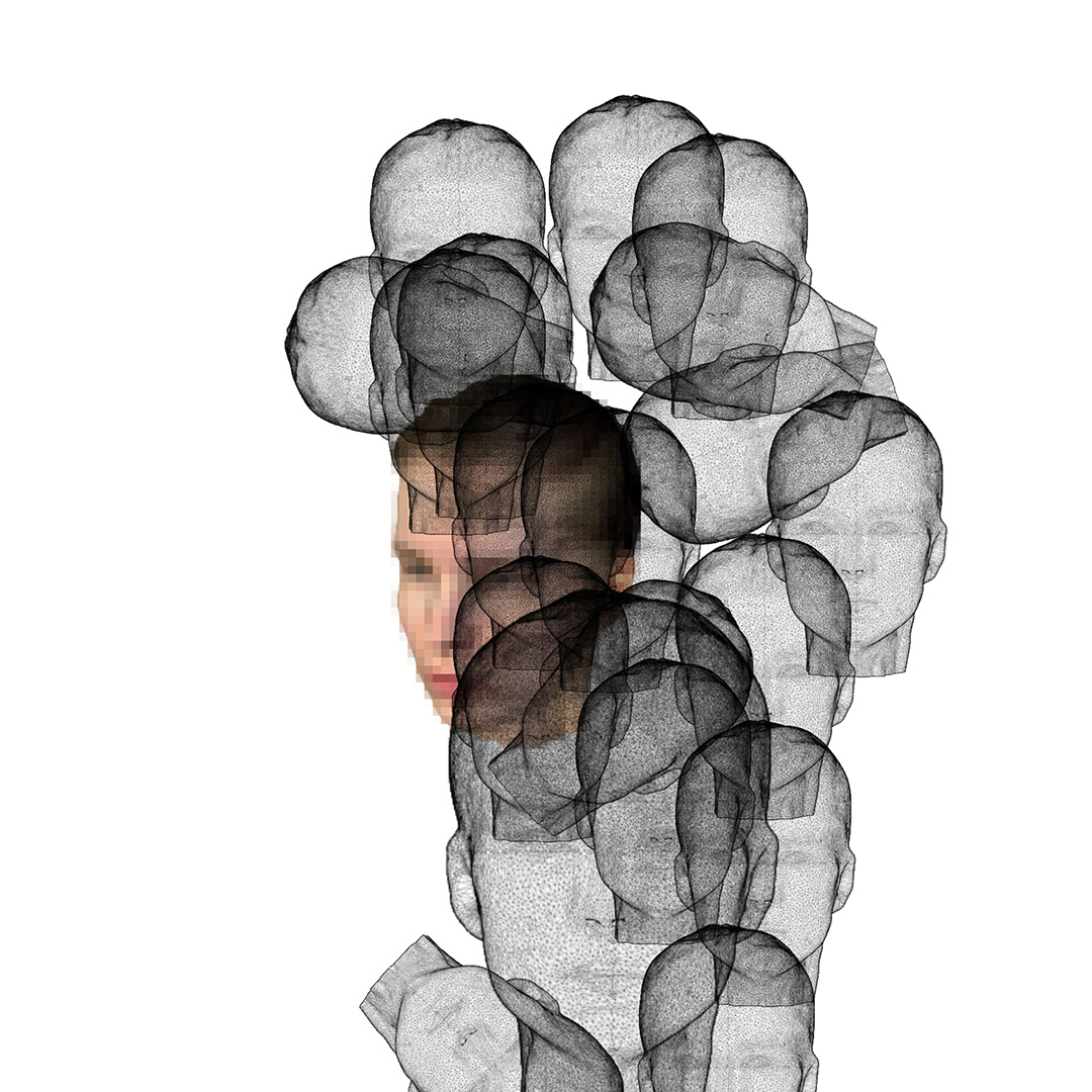Duplicate of the designer’s face is used.