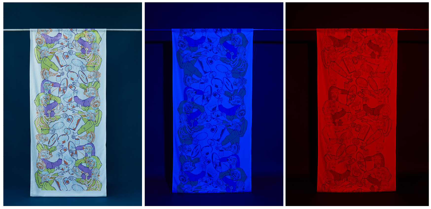 First piece  interacting  with colored lights.