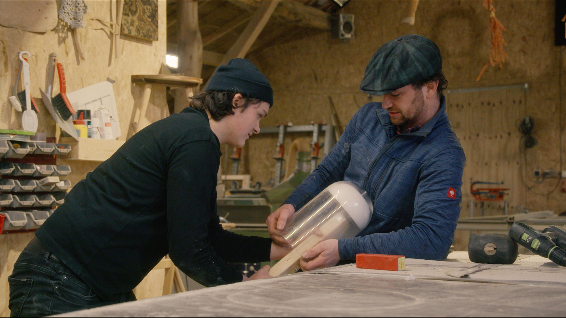 Working in the workshop (still from the movie)