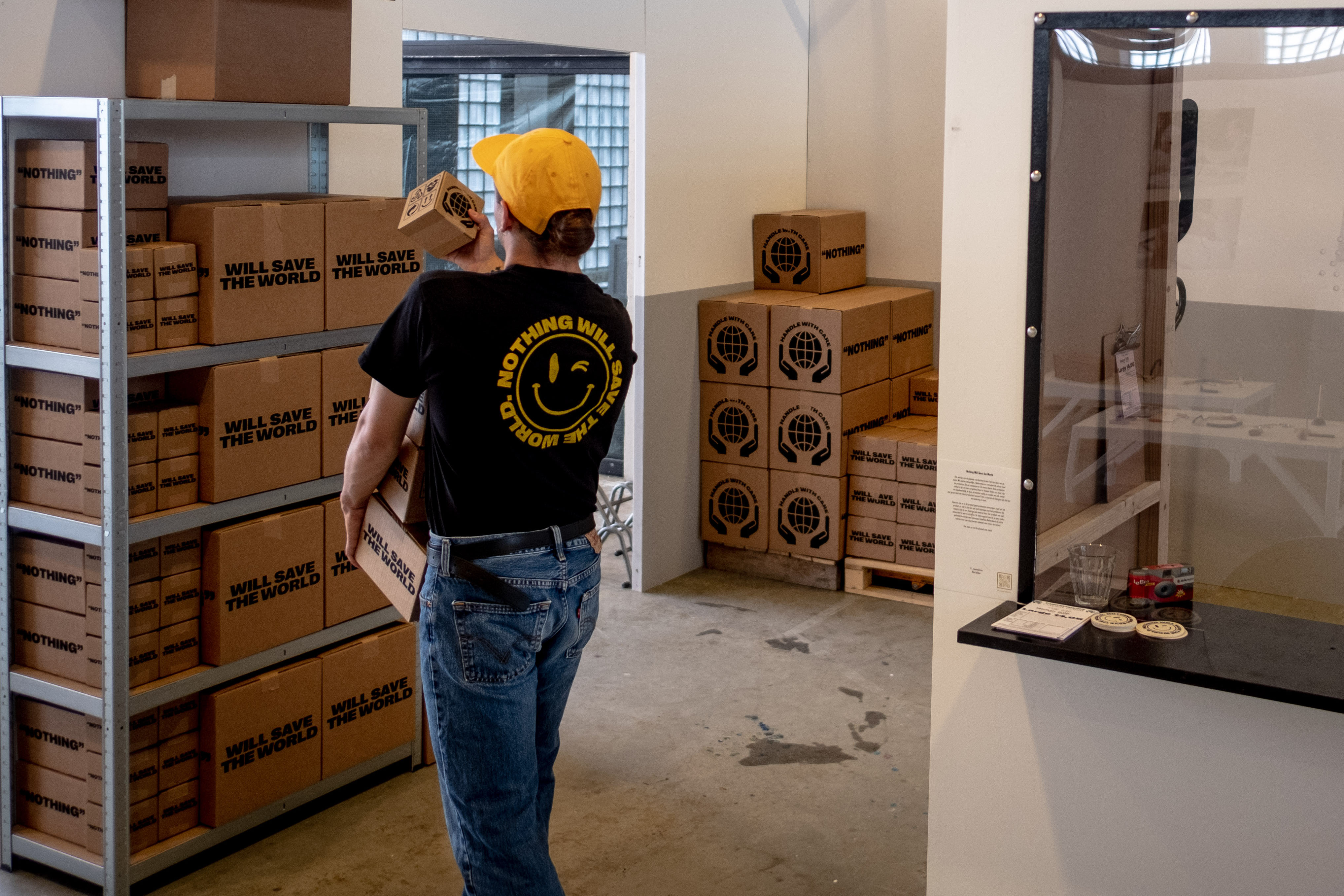 Restocking boxes of nothing.