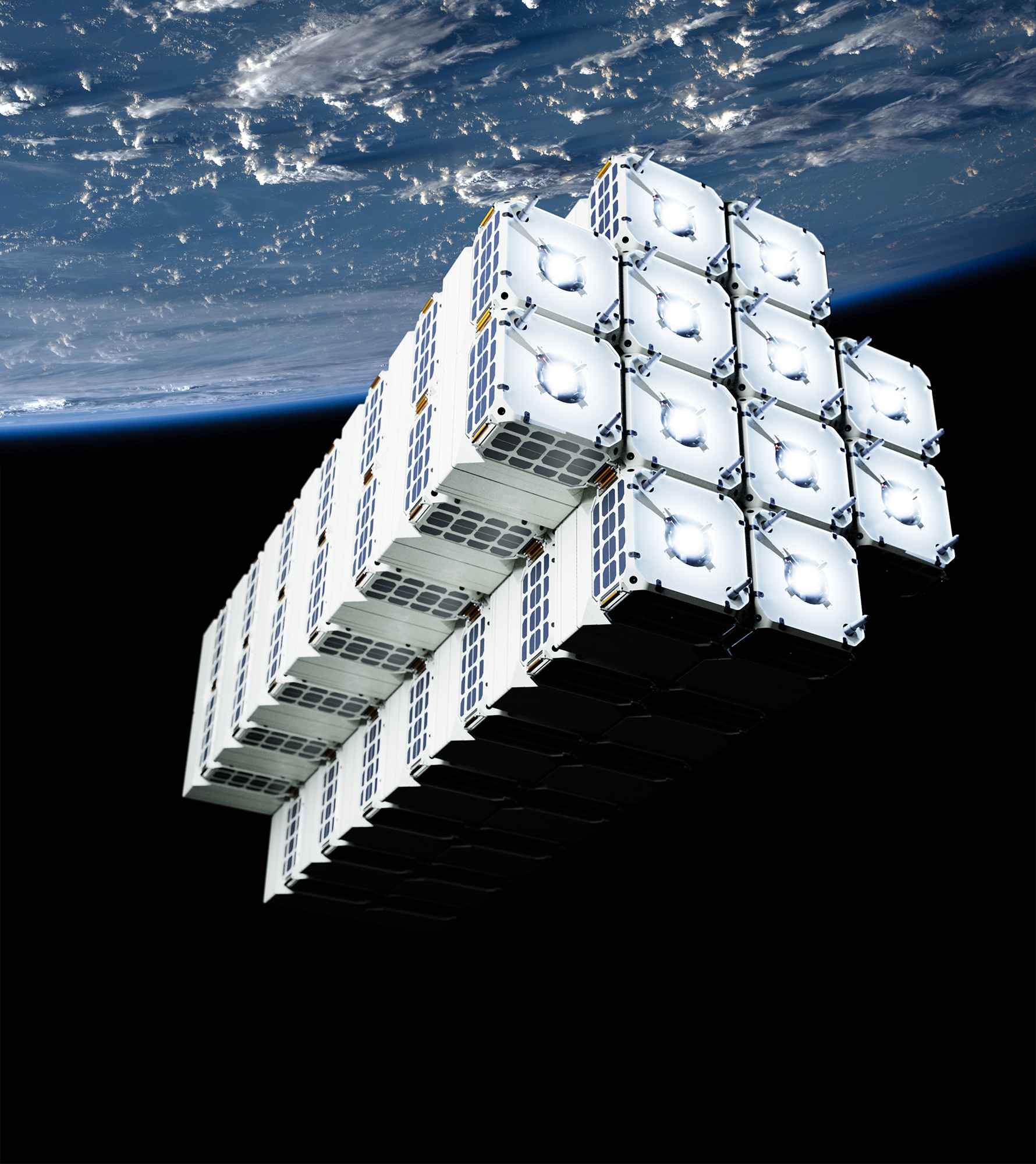 Assembled satellite cluster in orbit